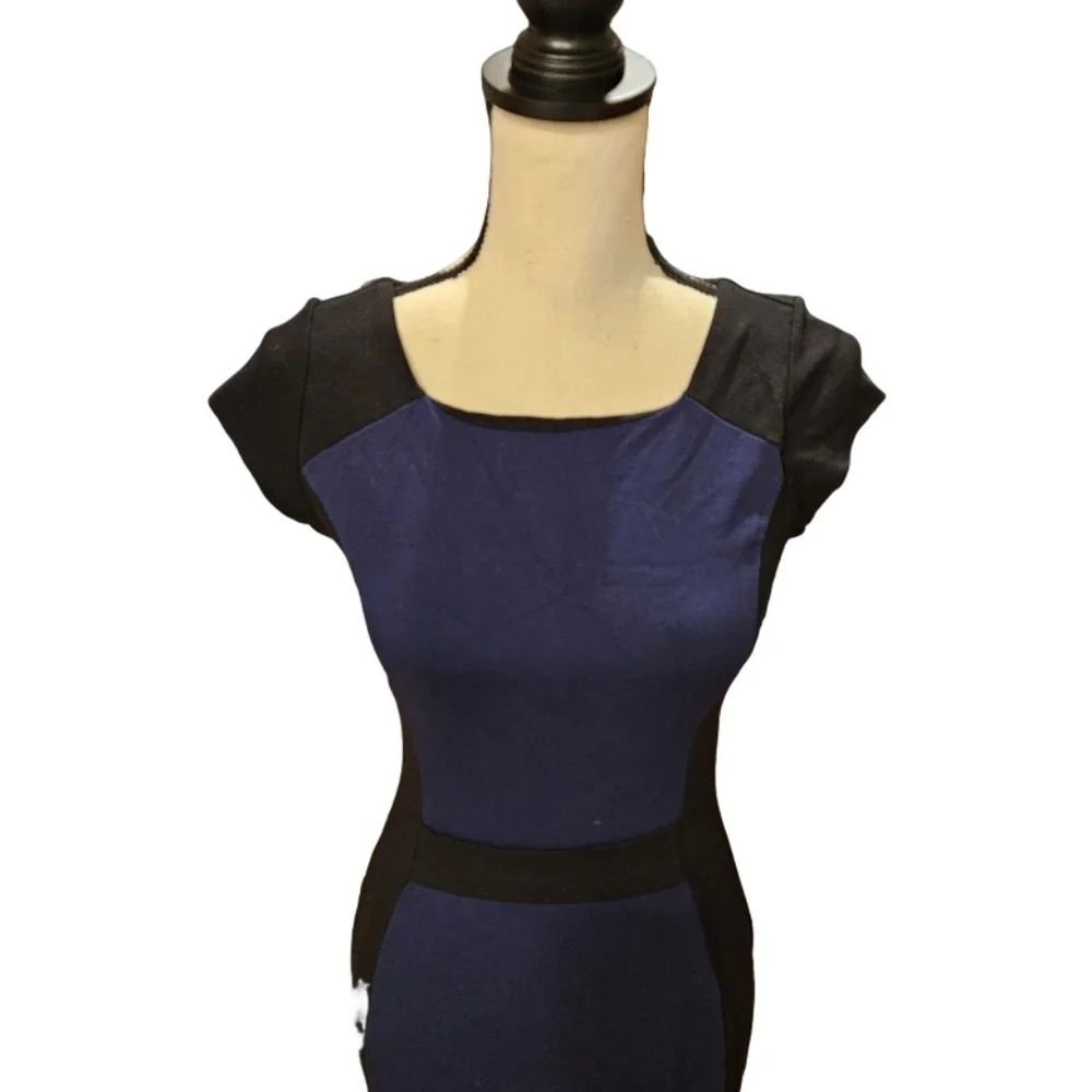 Slate & Willow Cap Sleeve Blue and Black Color Block Dress - Picture 6 of 10